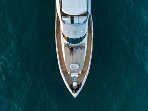 Interior view of Tatty yacht with plush seating and décor